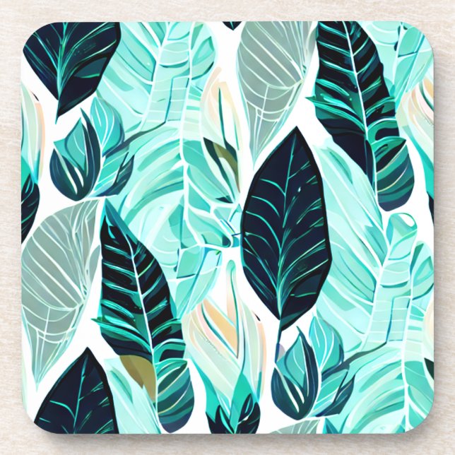 Posavasos patrón de hojas verdes (Frente)
