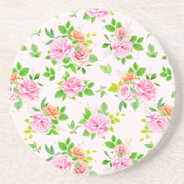 Posavasos Patrón de hojas verdes de flores Rosas-23656 (Frente)