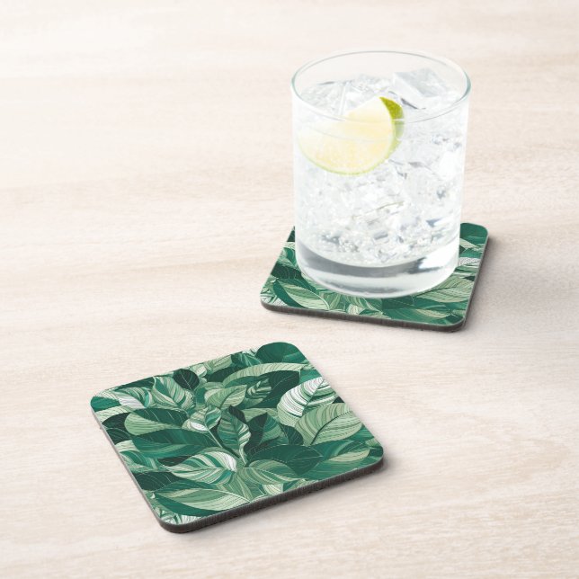 Posavasos Patrón de hojas verdes modernas (Lado Derecho)