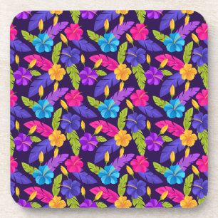 Posavasos Patrón de hojas y flores tropicales-23857