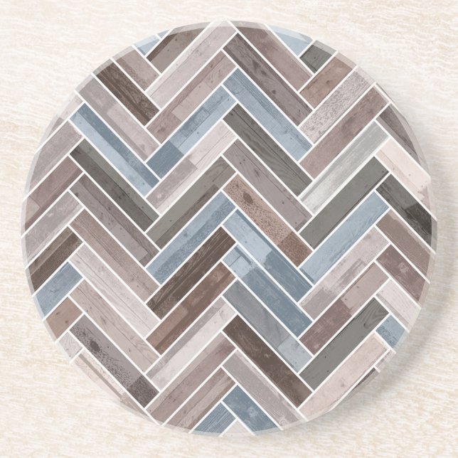 Posavasos Patrón de hueso de arenque azul marrón gris (Frente)