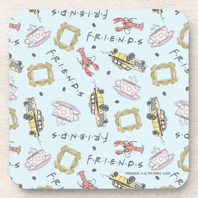 Posavasos Patrón de iconos de acuarela de FRIENDS™ (Frente)