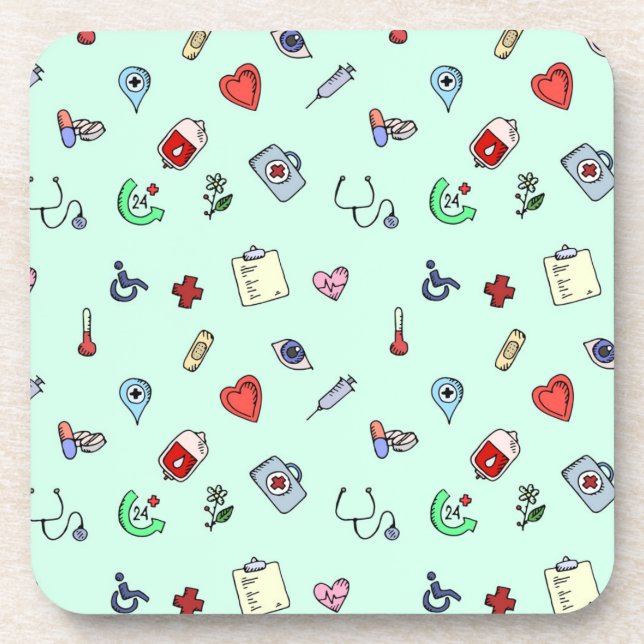 Posavasos Patrón de iconos médicos curados (Frente)