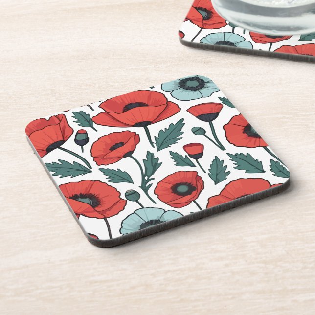 Posavasos Patrón de Ilustracion de las flores de adormidera  (Lado Izquierdo)