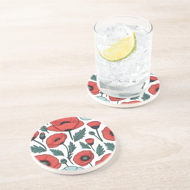 Posavasos Patrón de Ilustracion de las flores de adormidera  (Lado)