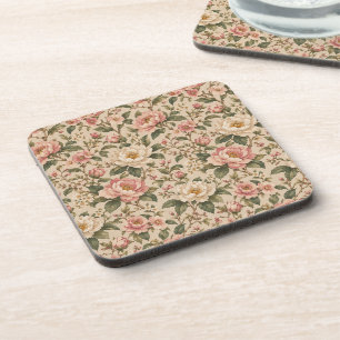Posavasos Patrón de jardín de peonía y rosa romántica vintag