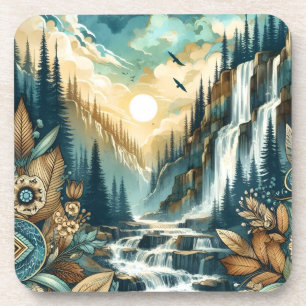 Posavasos Patrón de la naturaleza del Boho de la cascada de