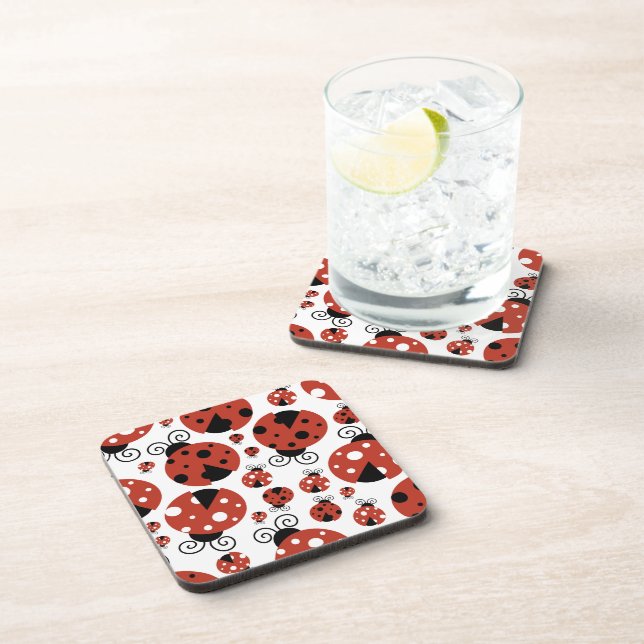 Posavasos Patrón De Ladybugs, Cute Ladybugs, Red Ladybugs (Lado Derecho)