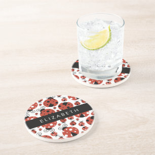 Posavasos Patrón de Ladybugs, Ladybugs Rojos, Tu Nombre