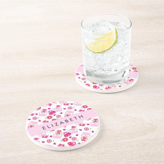Posavasos Patrón De Lechuzas, Lechuzas Cutas, Lechuzas Rosad (Lado)