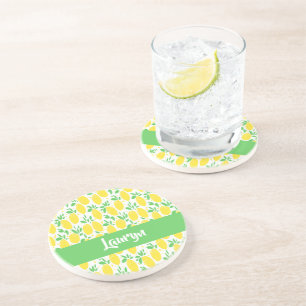 Posavasos Patrón de limón de nombre personalizado