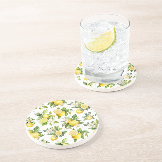 Posavasos Patrón de limón, flores de limón, hojas, cítricos (Lado)