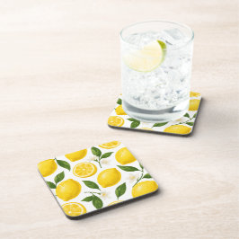 Posavasos Patrón de limón fresco con hojas y flores