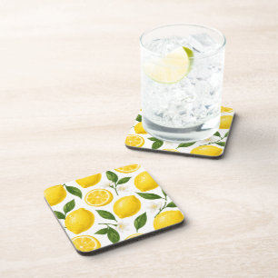 Posavasos Patrón de limón fresco con hojas y flores