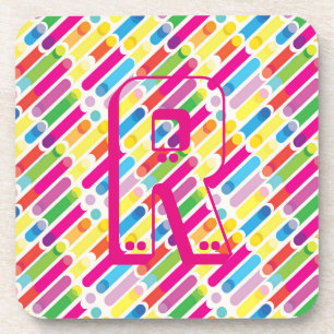 Posavasos Patrón de líneas diagonales en arco iris monograma