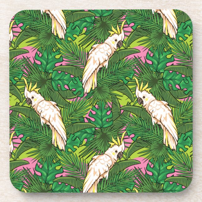Posavasos Patrón de loro con hojas de palma (Frente)