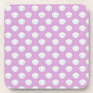 Posavasos Patrón de lunares con caras de gatito lavanda y bl