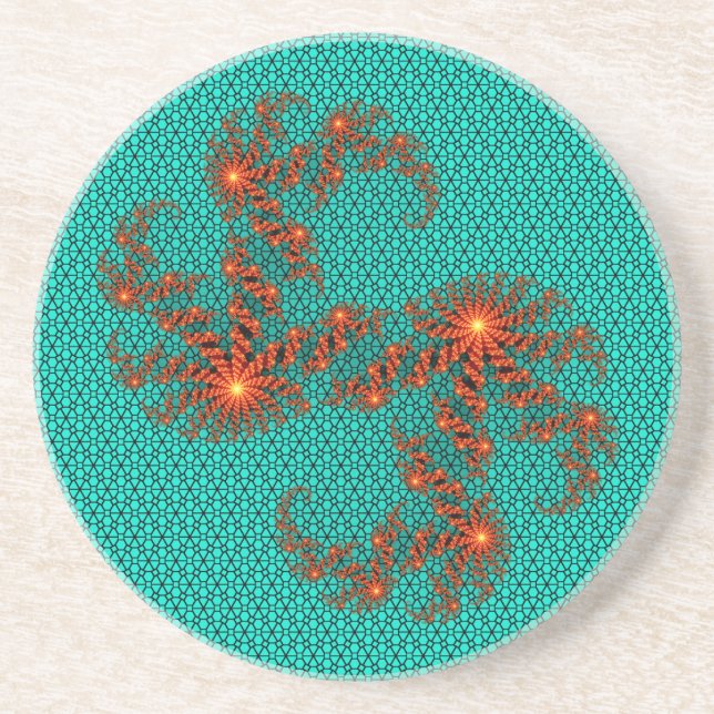 Posavasos Patrón de mandala abstracto negro teal (Frente)