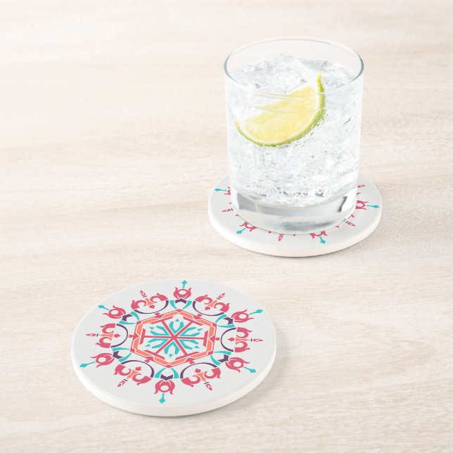 Posavasos Patrón de Mandala azul Rosa de Rubor bonito (Lado)