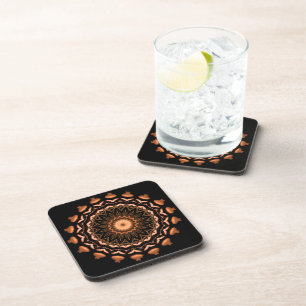 Posavasos Patrón de mandala de cobre y negro 1