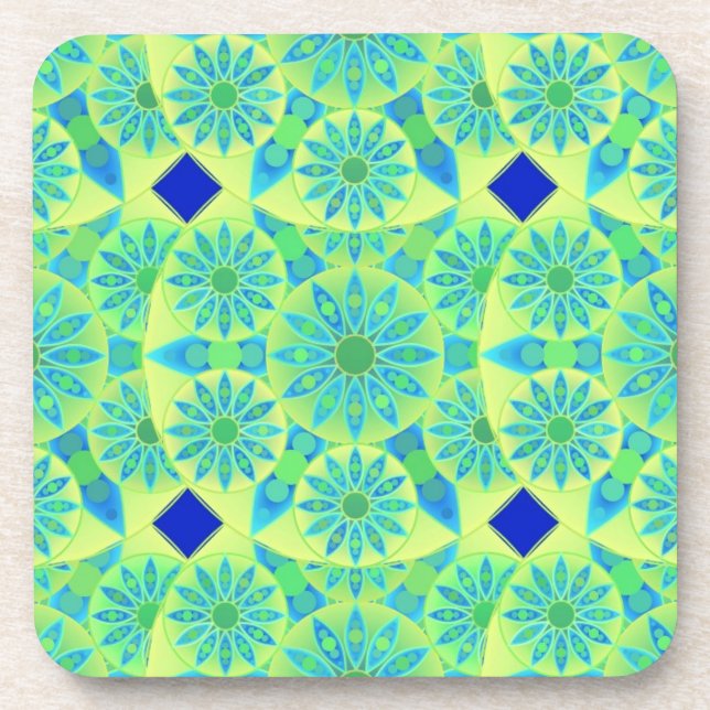 Posavasos Patrón de Mandala, turquesa, azul, verde tilo (Frente)