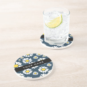 Posavasos Patrón de margaritas, margaritas blancas, tu nombr