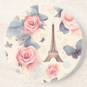 Posavasos Patrón de mariposa y Rosa de la Torre Eiffel