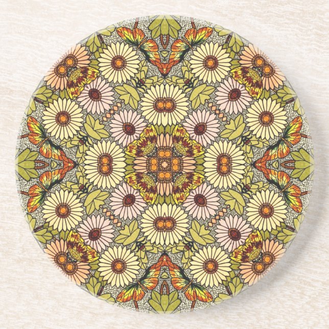 Posavasos Patrón de mariposas de flores de Ilustracion vinta (Frente)