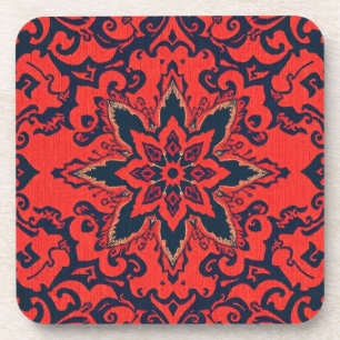 Posavasos Patrón de medallón persa ornamentado rojo azul de
