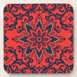 Posavasos Patrón de medallón persa ornamentado rojo azul de 
