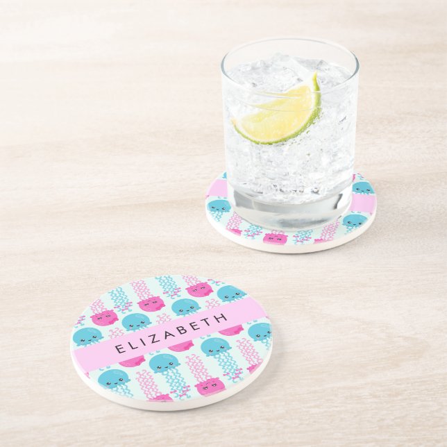 Posavasos Patrón de medusas, medusa cúrcuta, mar, nombre (Lado)