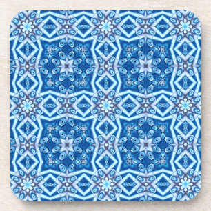 Posavasos Patrón de mosaico cuadrado floral de nieve azul