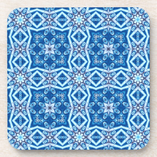 Posavasos Patrón de mosaico cuadrado floral de nieve azul