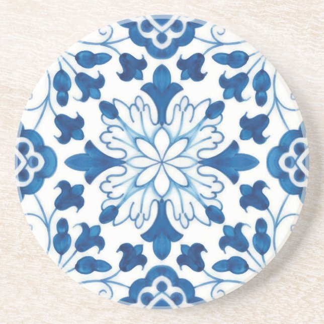 Posavasos Patrón de mosaico de azulejos azules portugueses v (Frente)