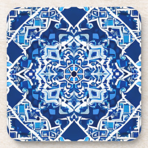 Posavasos Patrón de mosaico en azul índigo y cobalto
