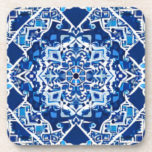 Posavasos Patrón de mosaico en azul índigo y cobalto