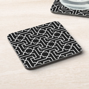 Posavasos Patrón de mosaico marroquí negro y blanco