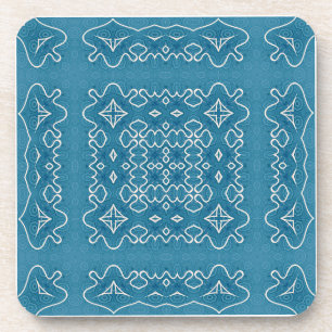 Posavasos Patrón de mosaico ornamental azul - Geométrico int