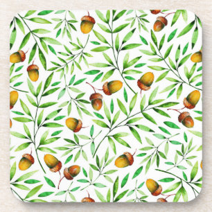 Posavasos Patrón de naturaleza de bellotas y hojas de acuare
