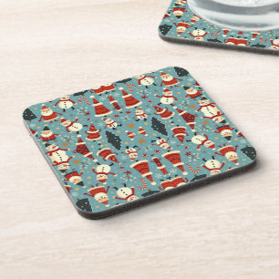 Posavasos Patrón de navidades con fondo azul