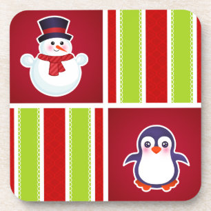 Posavasos Patrón De Navidades Con Hombres De Nieve Y Pingüin