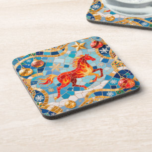 Posavasos Patrón de Navidades de Caballos Rojos Fiery de Año