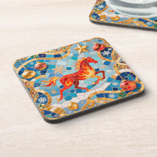 Posavasos Patrón de Navidades de Caballos Rojos Fiery de Año