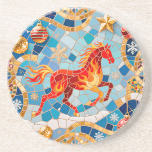 Posavasos Patrón de Navidades de Caballos Rojos Fiery de Año