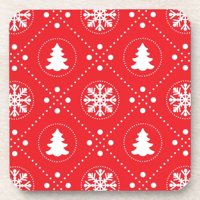 Posavasos Patrón de Navidades de invierno rojo blanco festiv (Frente)