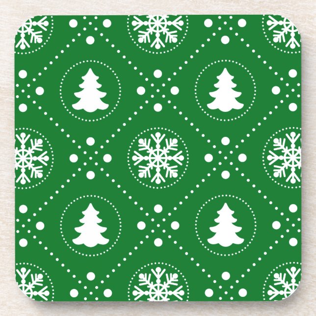 Posavasos Patrón de Navidades de invierno verde verde (Frente)