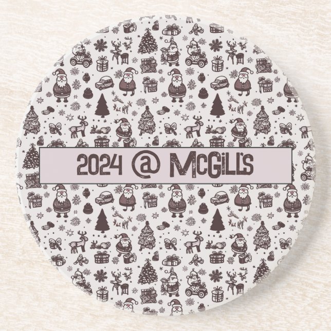 Posavasos Patrón de Navidades de Sepia de personalizable (Frente)