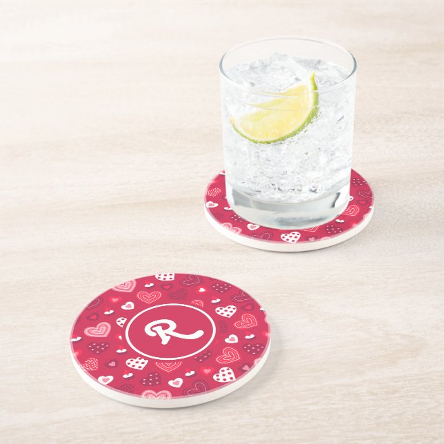 Posavasos Patrón de oídos de San Valentín rojo y blanco (Lado)