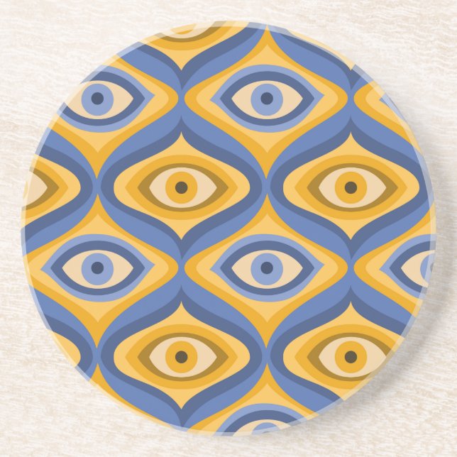 Posavasos Patrón de ojo psicodélico amarillo índigo azul (Frente)