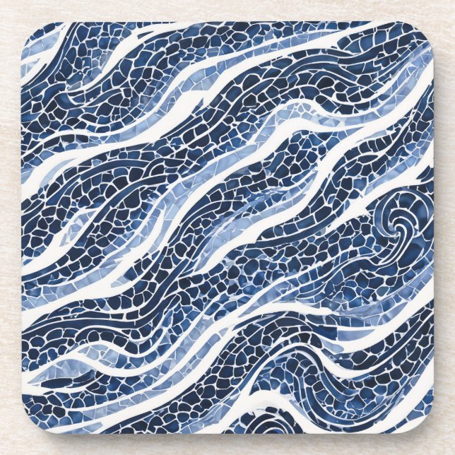Posavasos Patrón de ola azul blanco 15 (Frente)